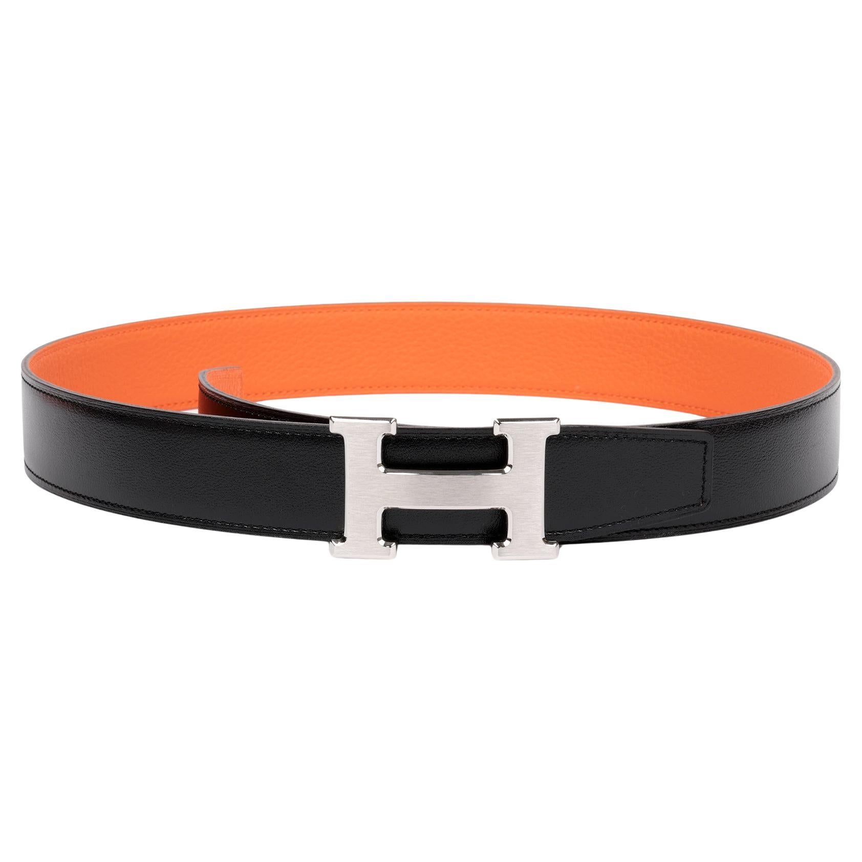 Hermès Black Box Kalbsleder & Orange H Togo Leder Constance Reversible 32mm im Angebot
