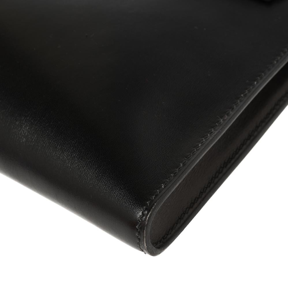 Hermes Black Box Calf Leather Palladium Hardware Kelly Longue Clutch 34 6