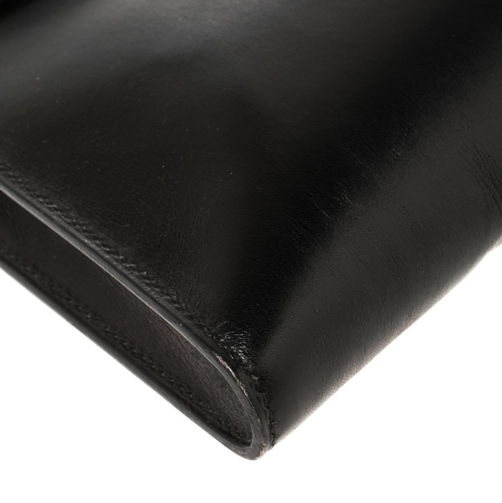 Hermes Black Box Calf Leather Palladium Hardware Kelly Longue Clutch 34 7
