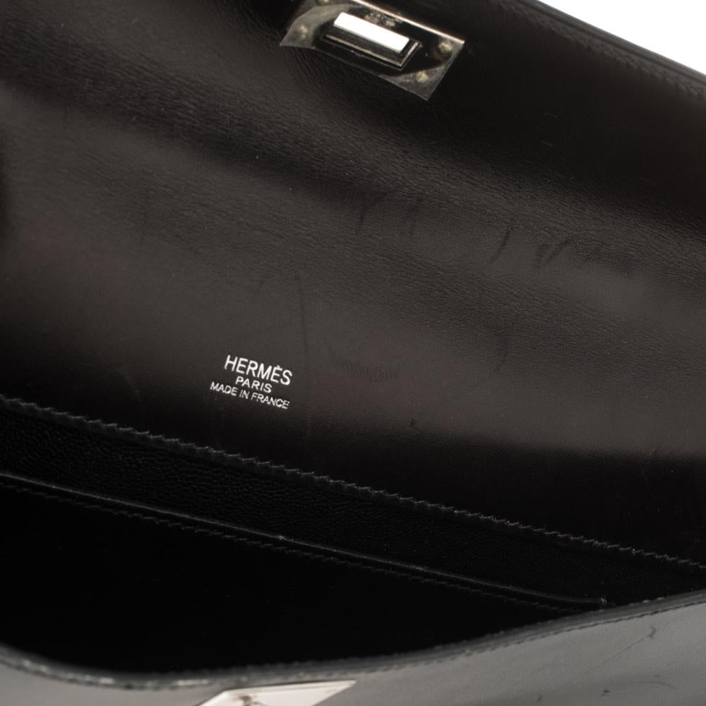 Hermes Black Box Calf Leather Palladium Hardware Kelly Longue Clutch 34 8
