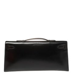 Hermes Black Box Calf Leather Palladium Hardware Kelly Longue Clutch 34