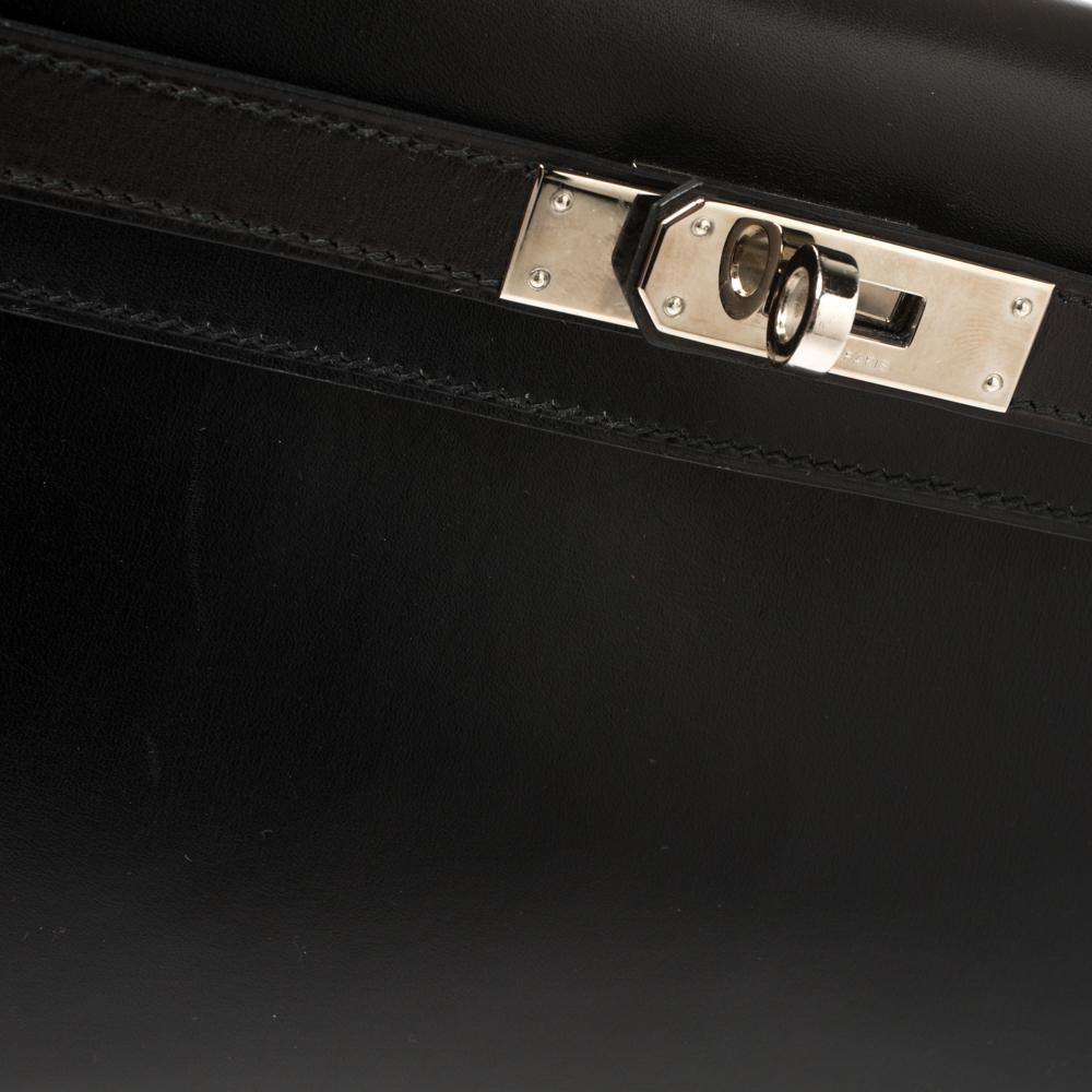 Hermes Black Box Calf Leather Palladium Hardware Kelly Longue Clutch 34 1