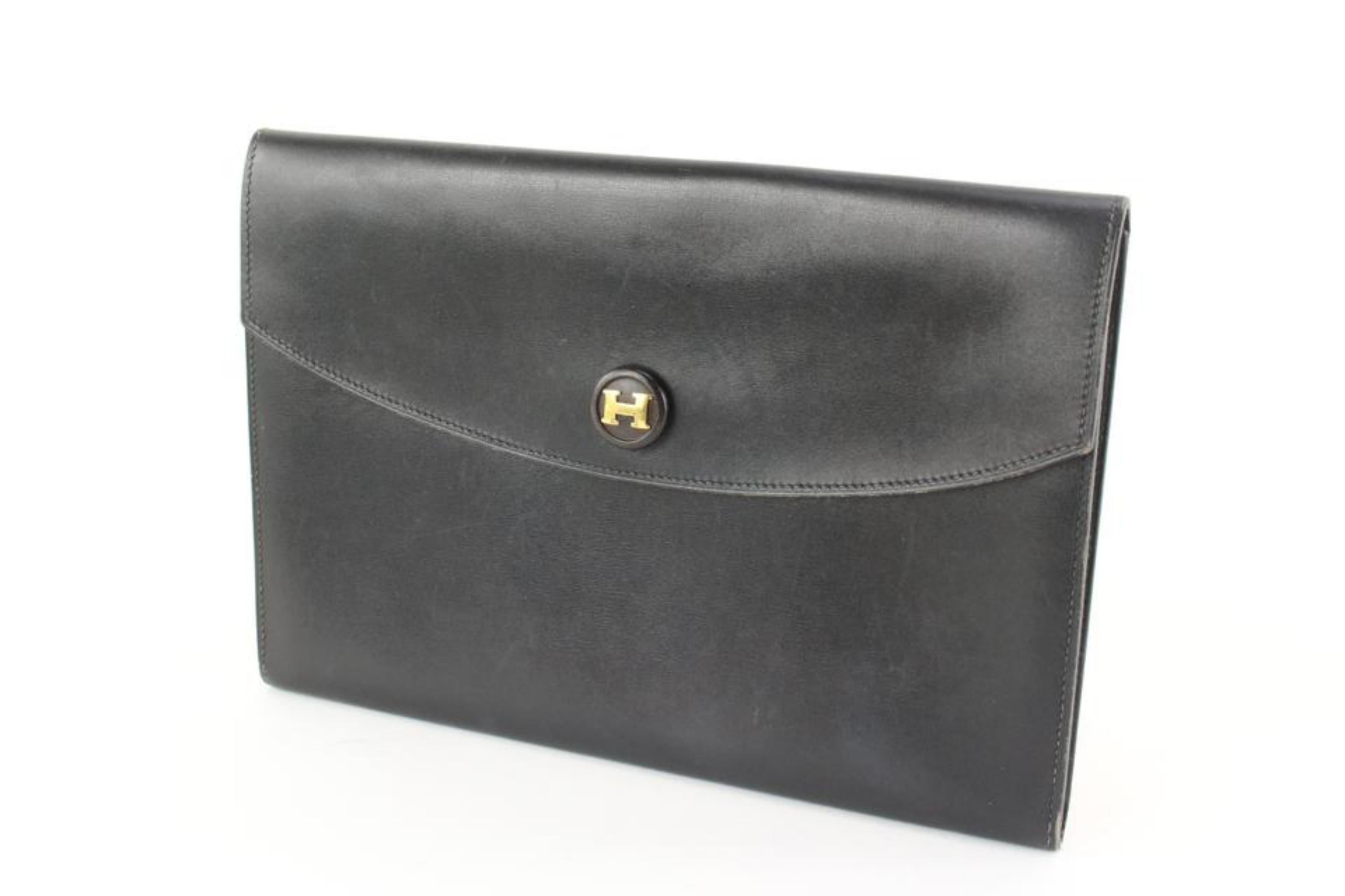 Hermès Black Box Calf Leather Pochette Rio Clutch 81h615s For Sale 4