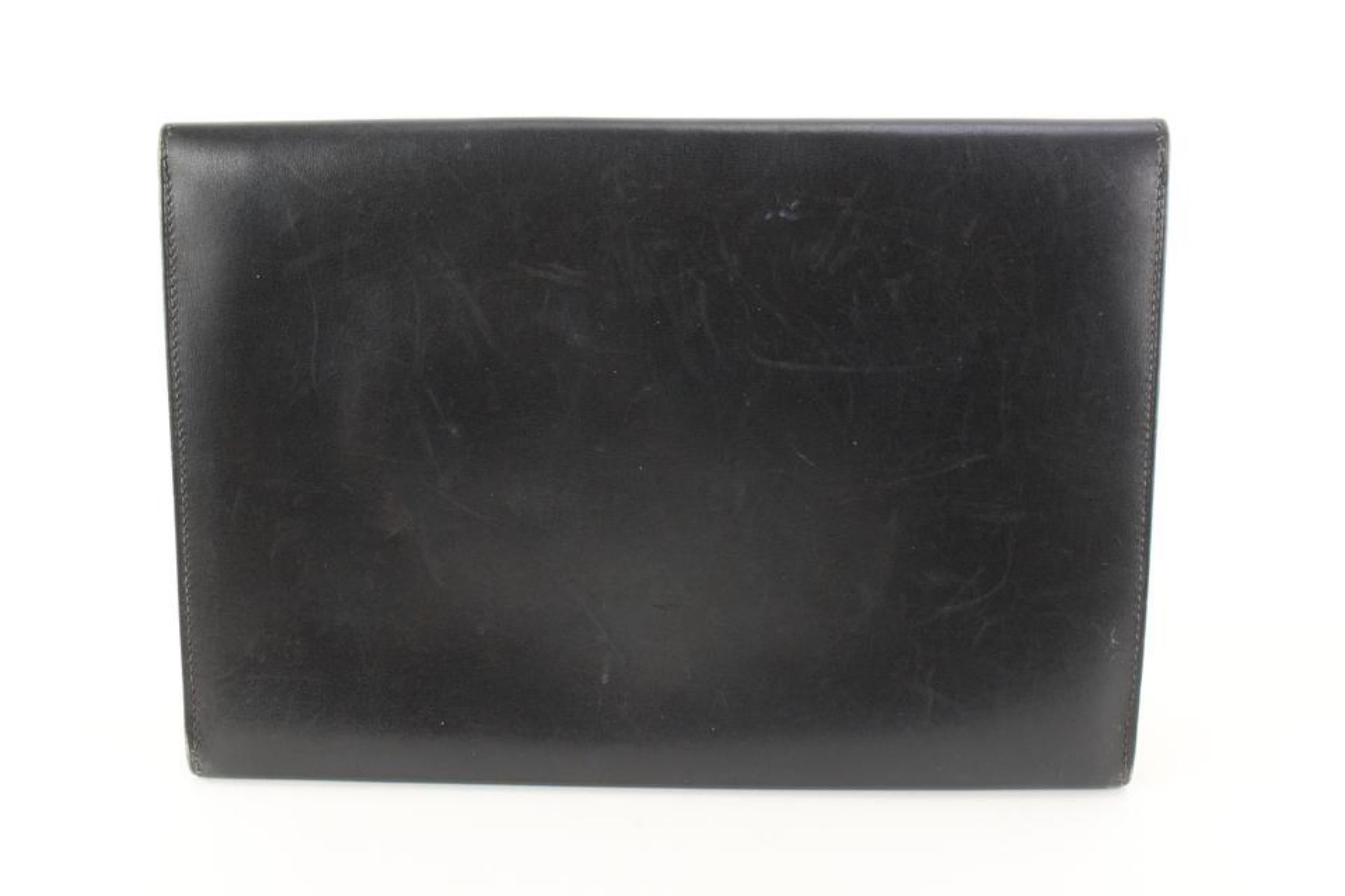 Hermès Black Box Calf Leather Pochette Rio Clutch 81h615s In Good Condition For Sale In Dix hills, NY