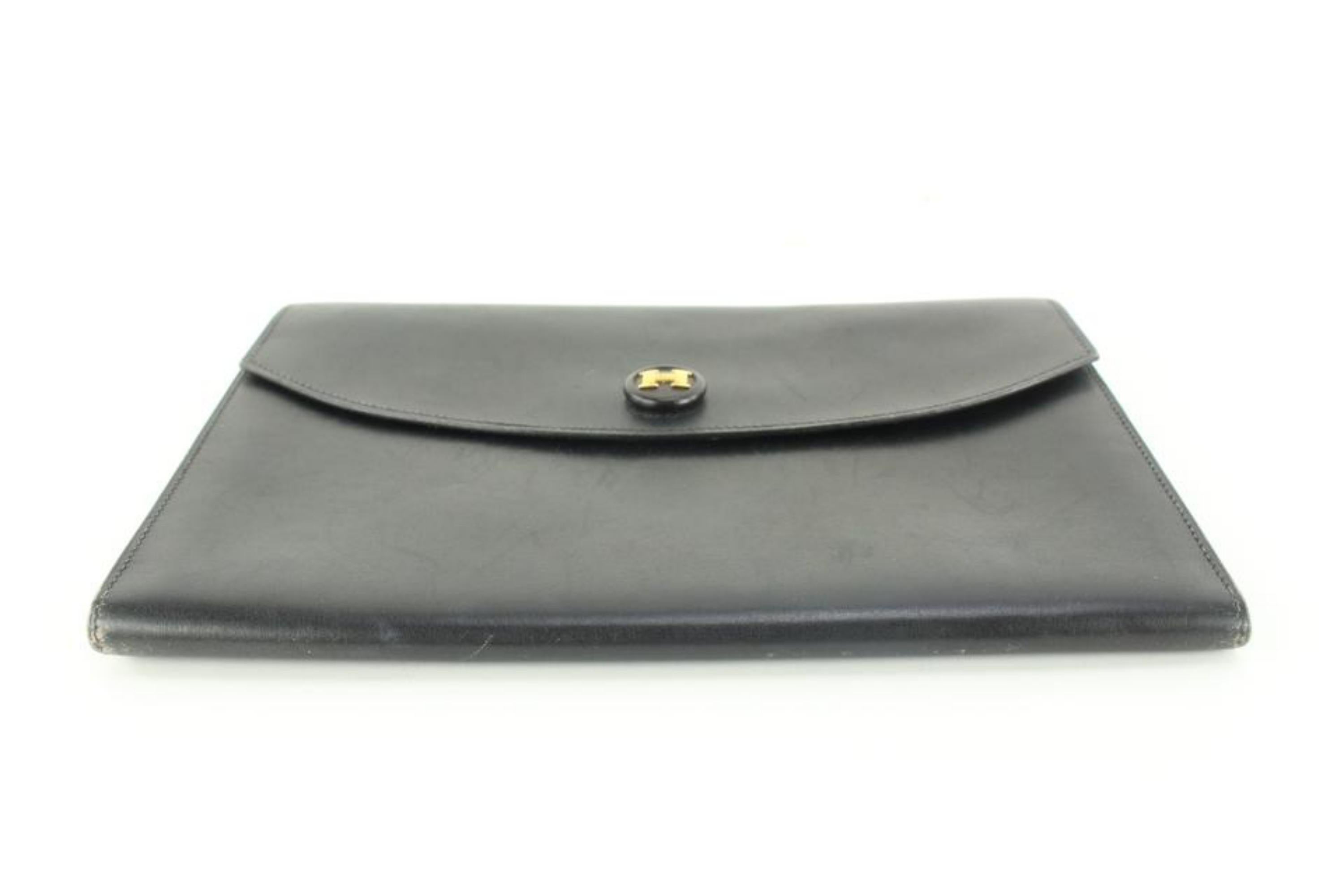 Hermès Black Box Calf Leather Pochette Rio Clutch 81h615s For Sale 1