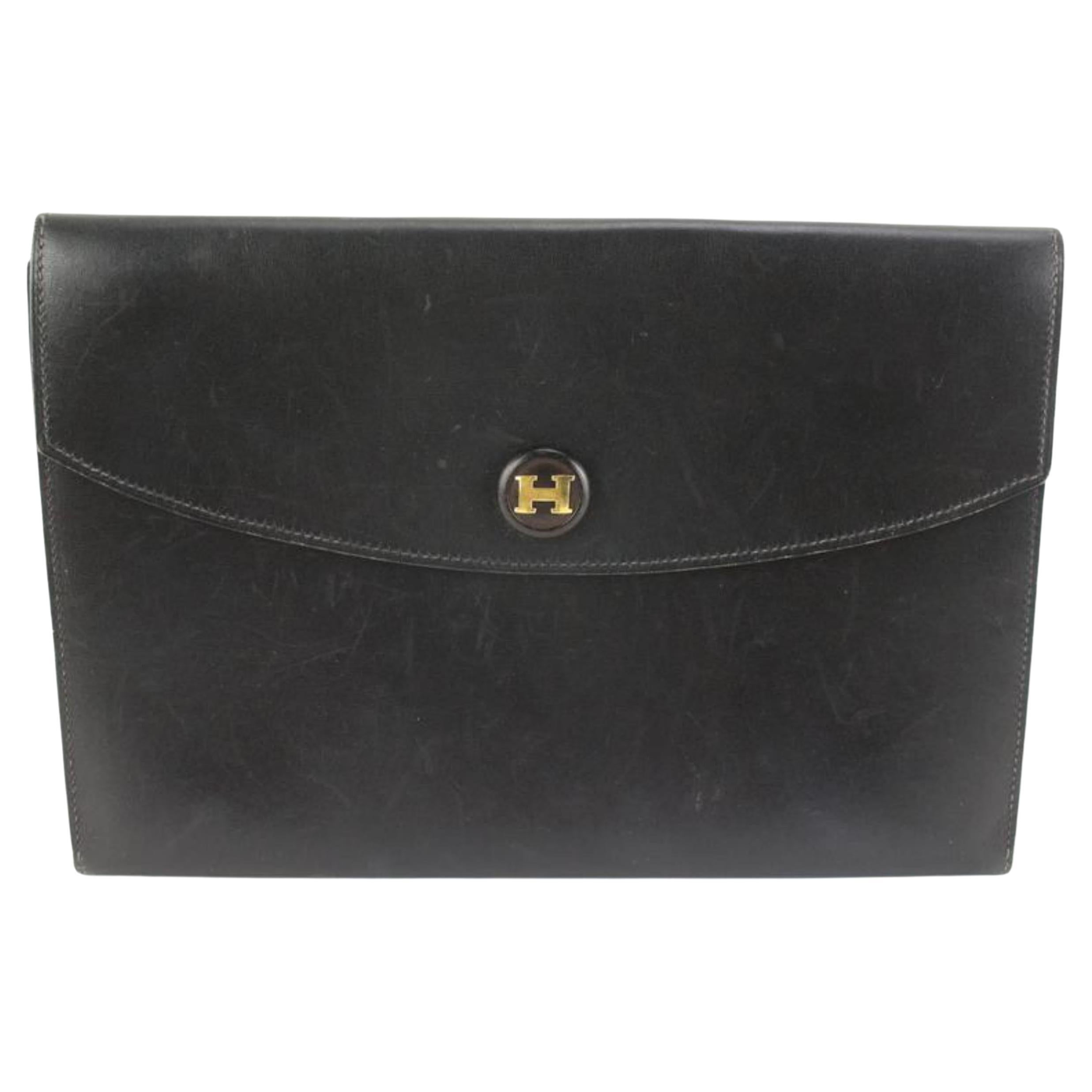 Hermès Black Box Calf Leather Pochette Rio Clutch 81h615s For Sale