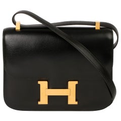 Hermès Black Box Calf Leather Vintage Constance 23