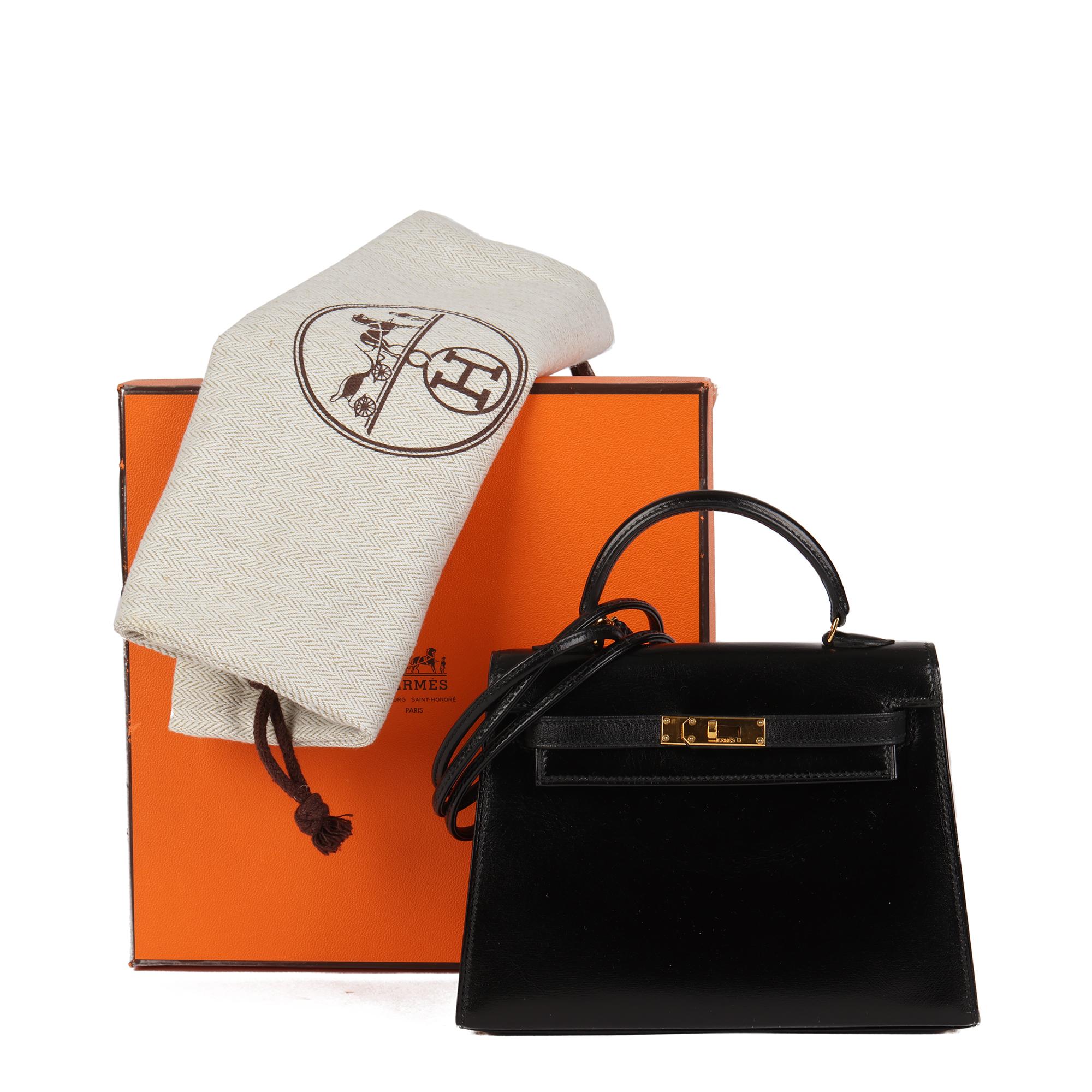 HERMÈS Black Box Calf Leather Vintage Kelly 15cm Sellier For Sale 4