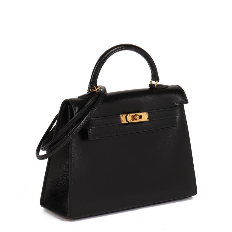 Hermes Kelly Sellier Size 28 Black Box Calf Leather