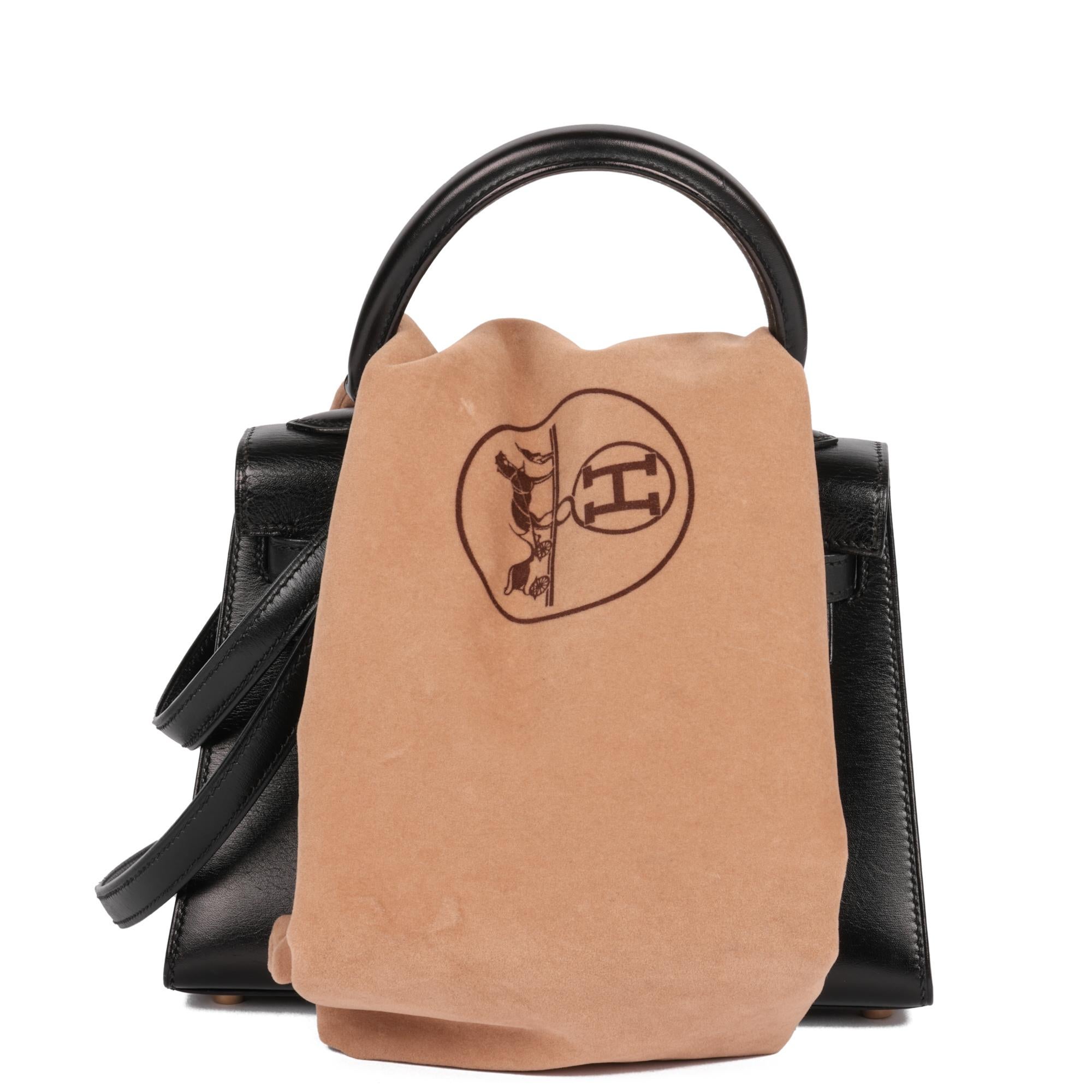 Hermès Black Box Calf Leather Vintage Kelly 20cm en venta 7