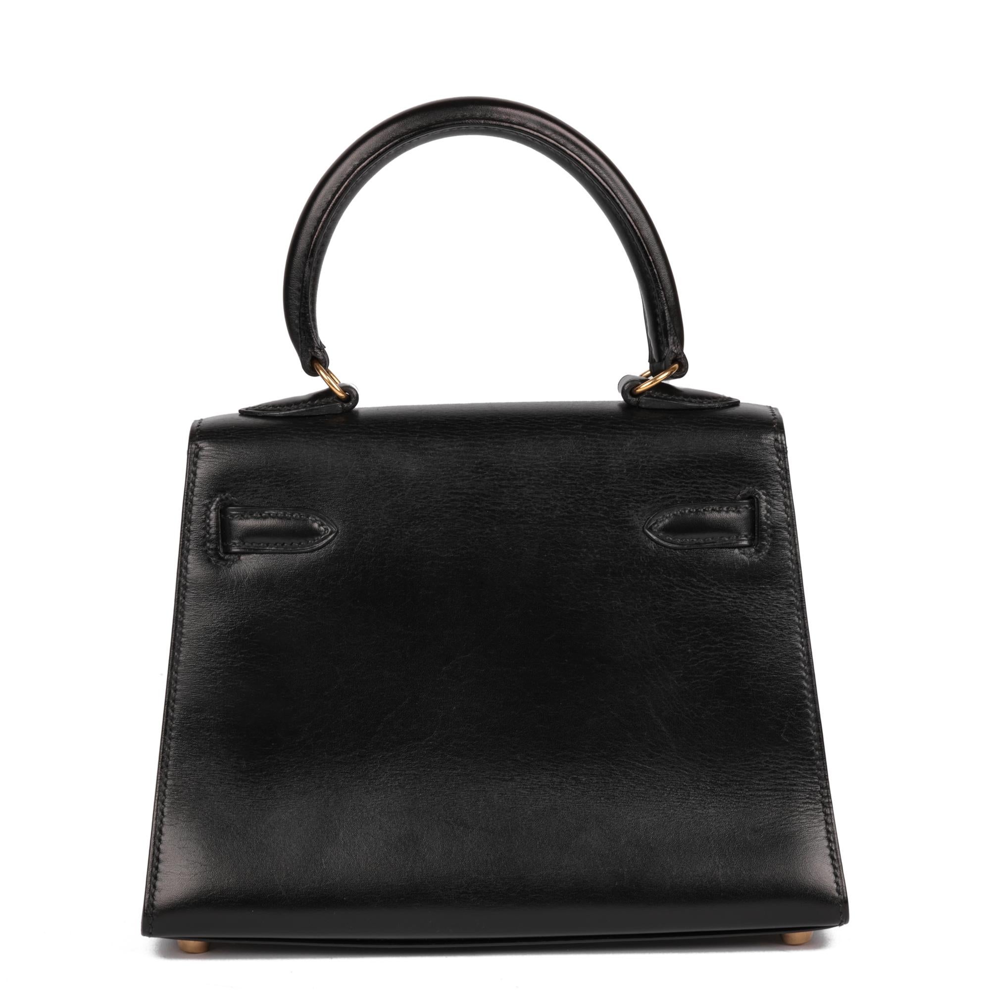 Hermès Black Box Calf Leather Vintage Kelly 20cm For Sale 1