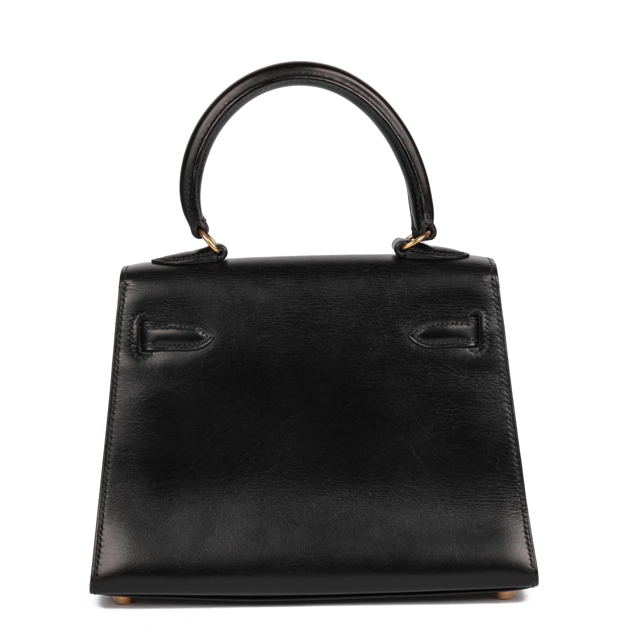De las mujeres Hermès Black Box Calf Leather Vintage Kelly 20cm en venta