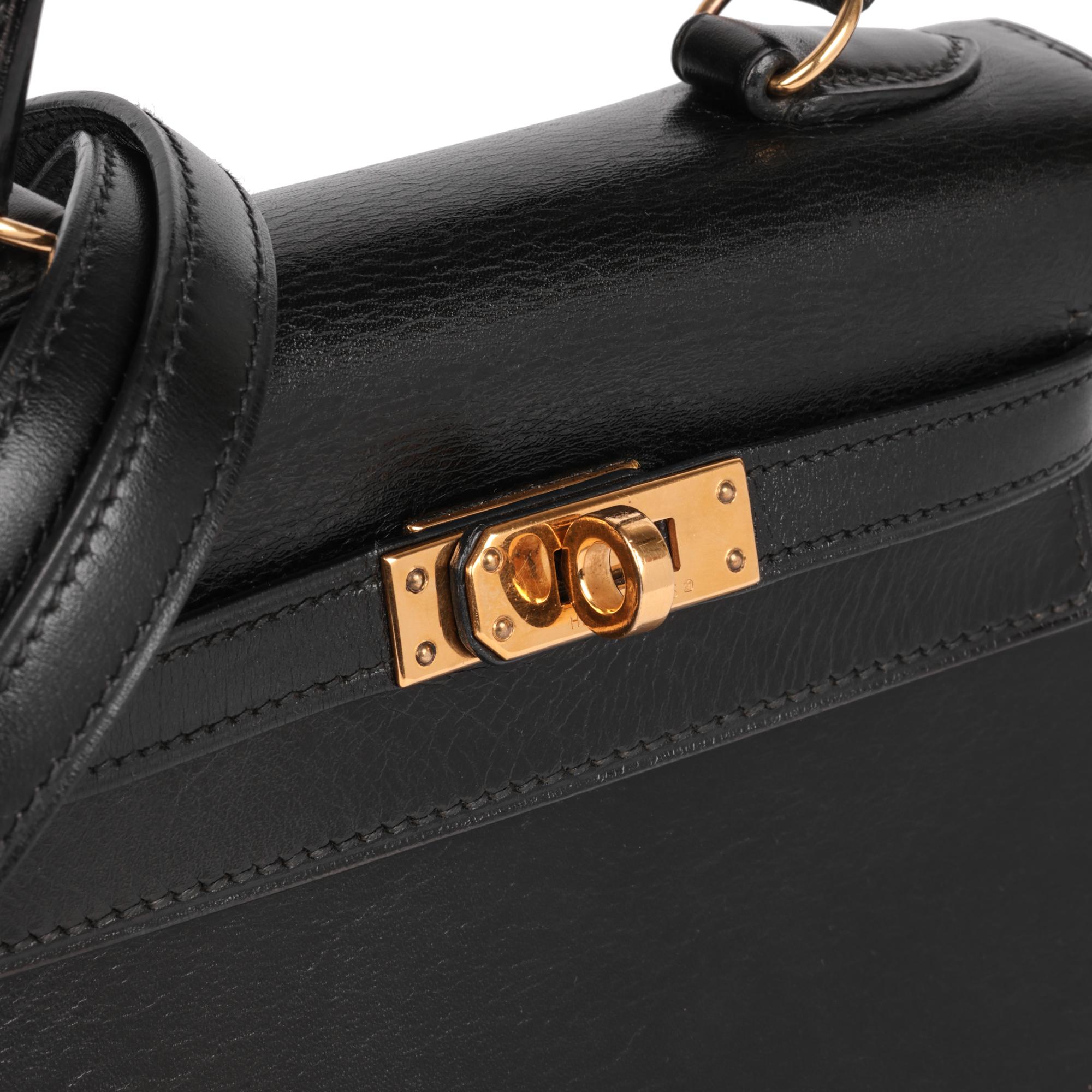 Hermès Black Box Calf Leather Vintage Kelly 20cm For Sale 3