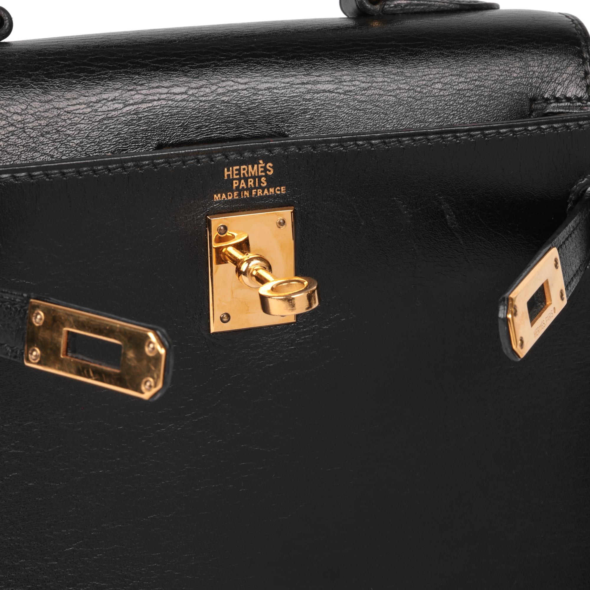Hermès Black Box Calf Leather Vintage Kelly 20cm For Sale 5