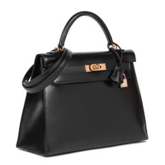 Hermès Black Box Calf Leather Vintage Kelly 32cm