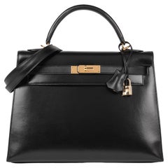 Hermès Boîte noire en cuir de veau vintage Kelly 32cm