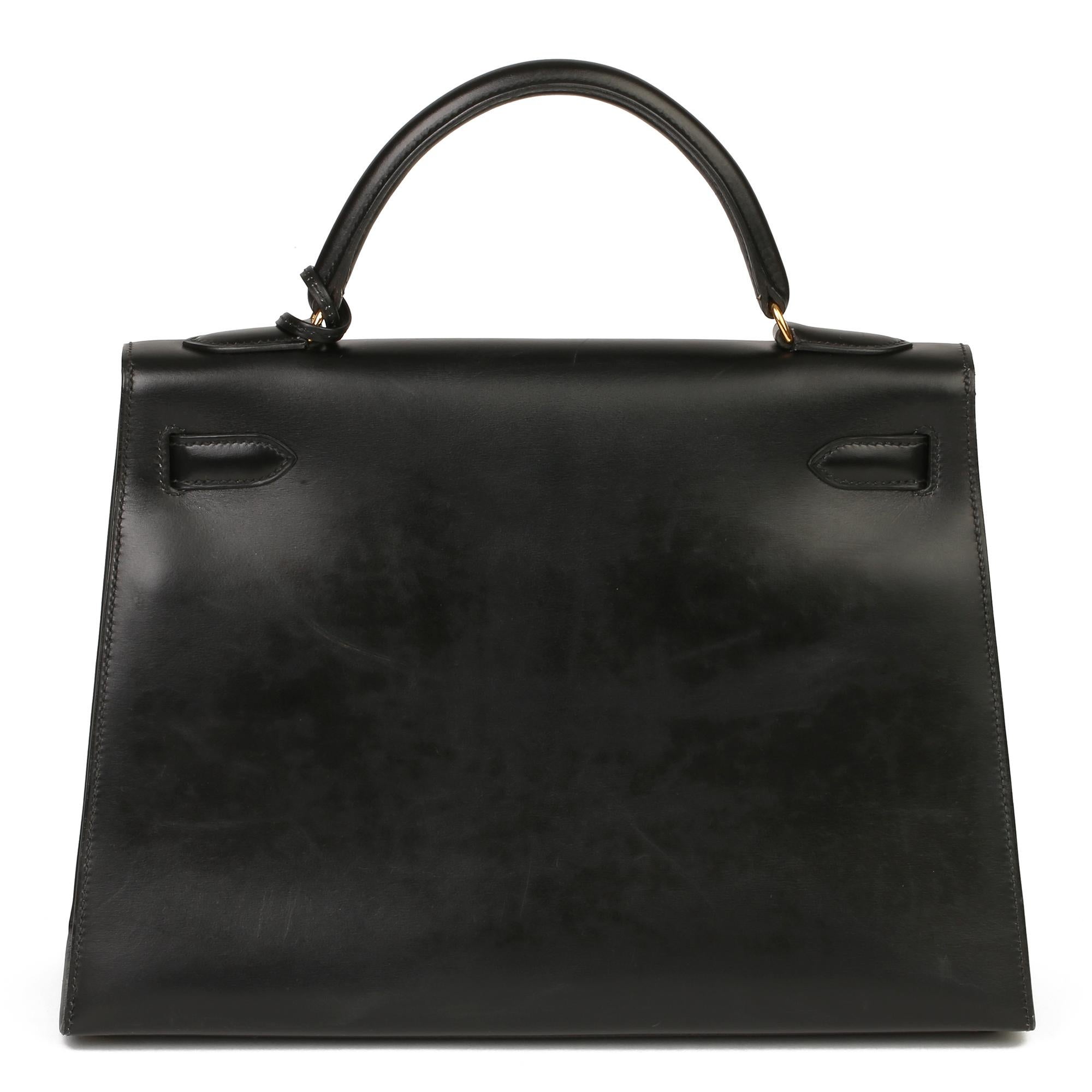 Women's Hermès Black Box Calf Leather Vintage Kelly 32cm Sellier 