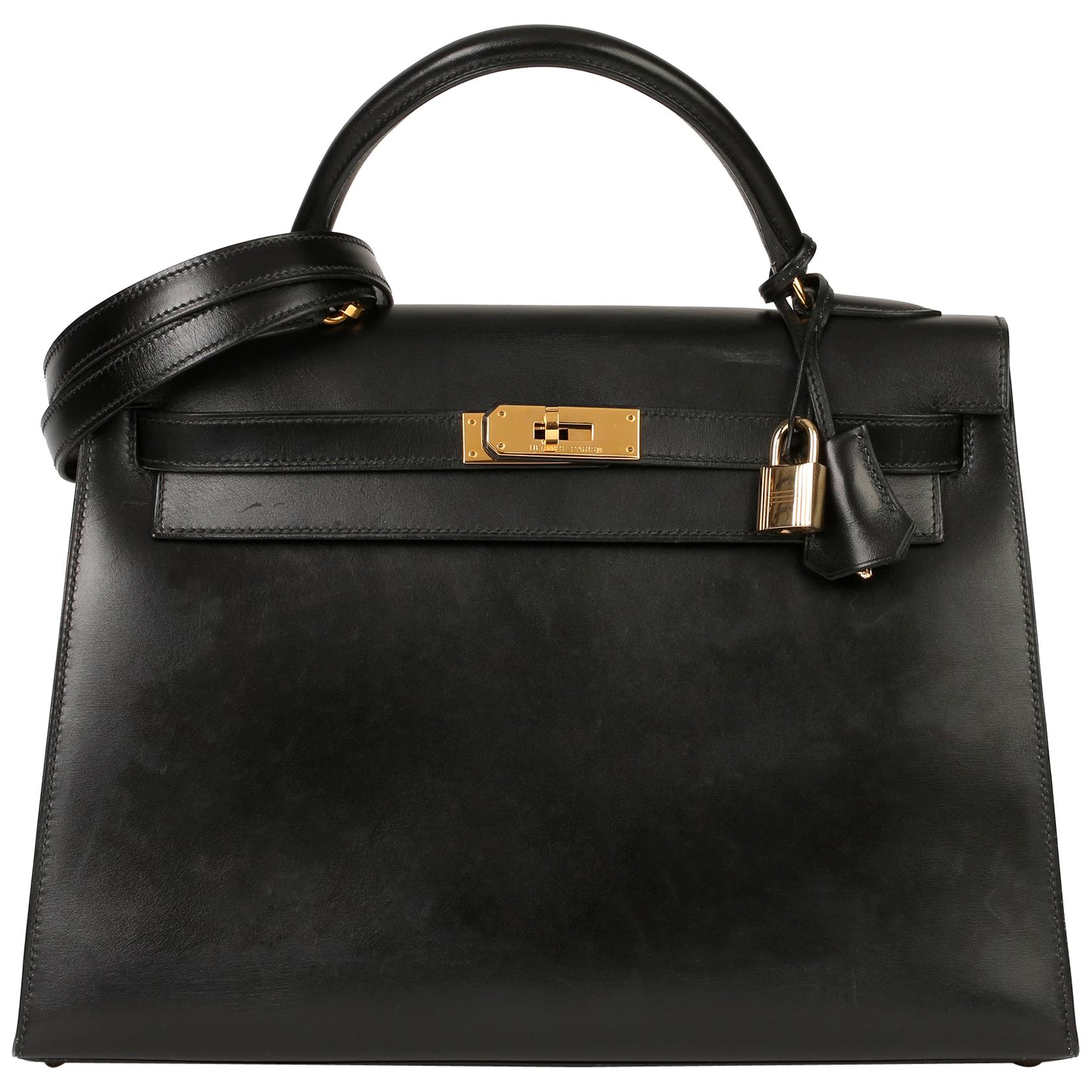 Hermès Black Box Calf Leather Vintage Kelly 32cm Sellier 