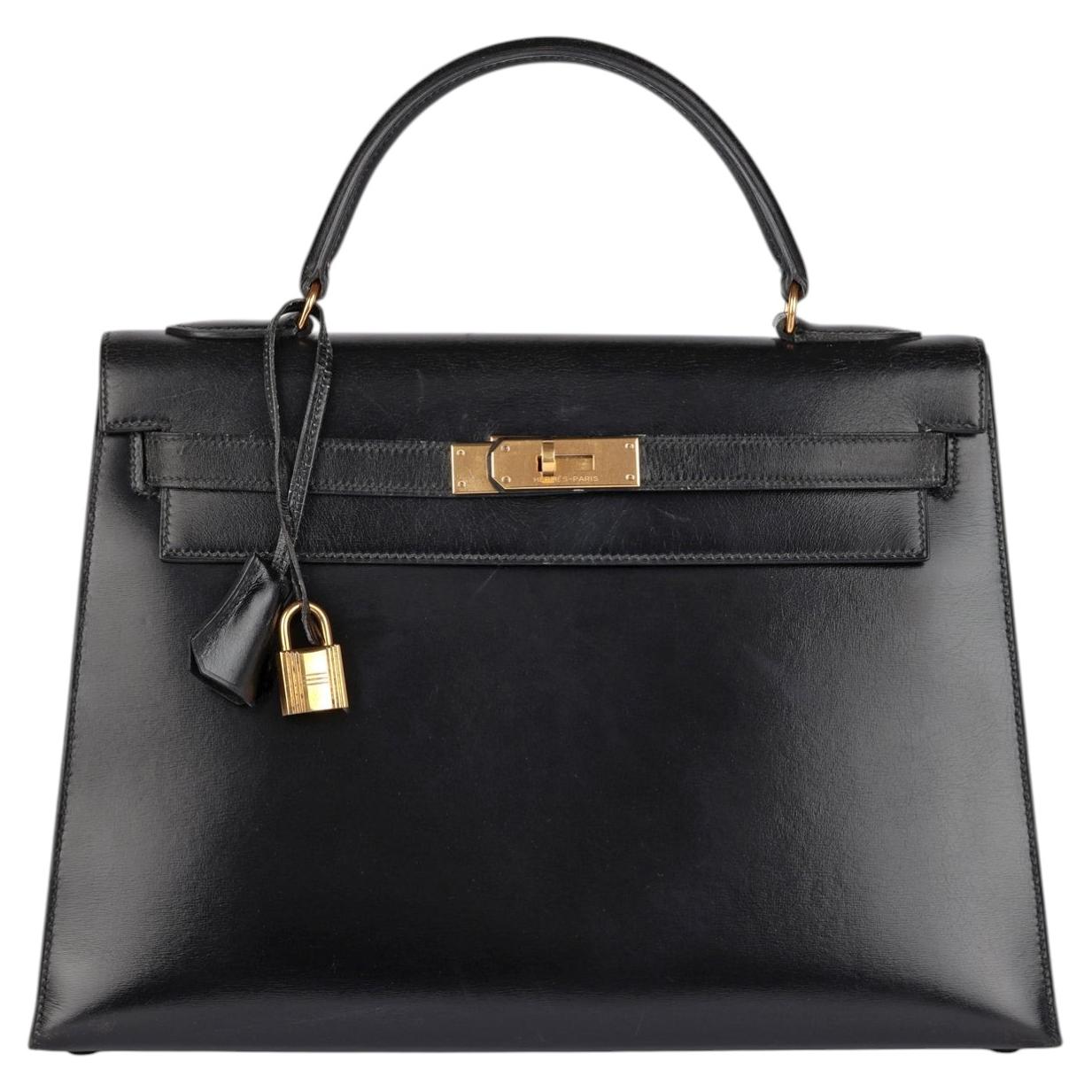 Hermès Black Box Calf Leather Vintage Kelly 32cm Sellier