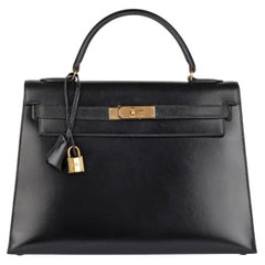 Hermès Black Box Calf Leather Vintage Kelly 32cm Sellier