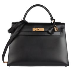 Hermès Black Box Calf Leather Vintage Kelly 32cm Sellier