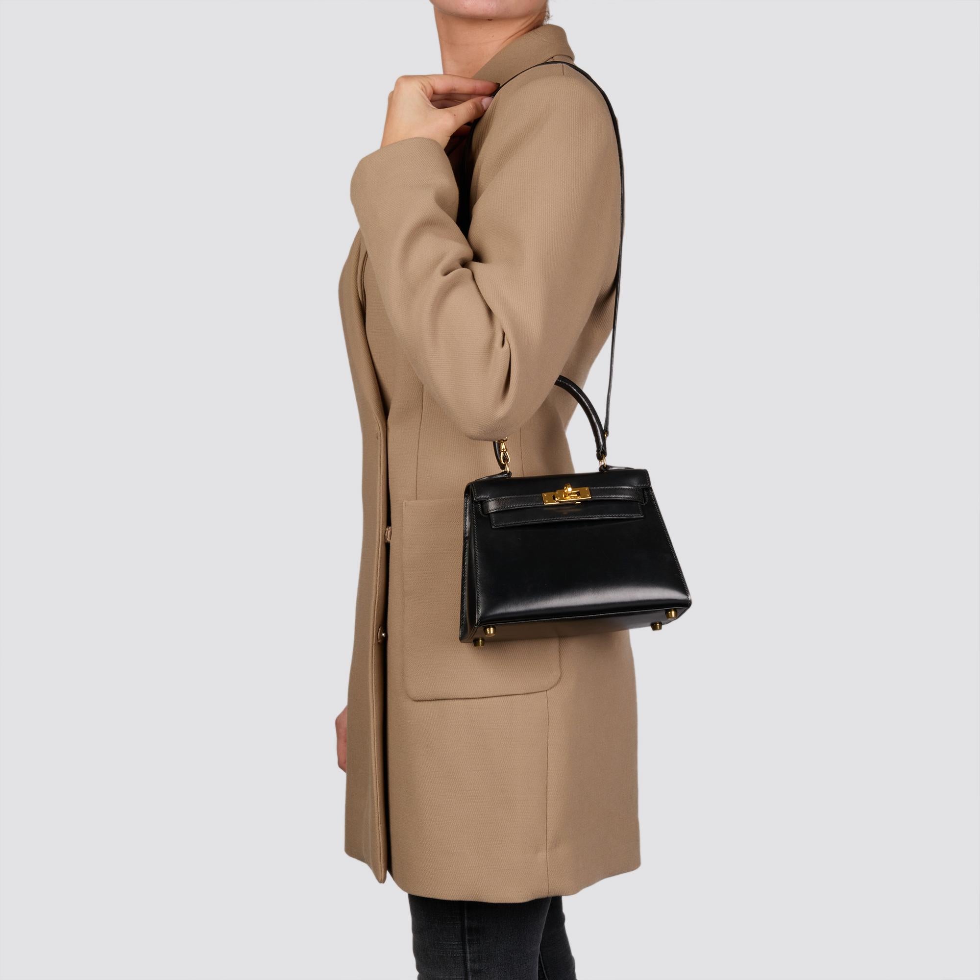 Hermès Black Box Calf Leather Vintage Mini Kelly 20cm Sellier en venta 7