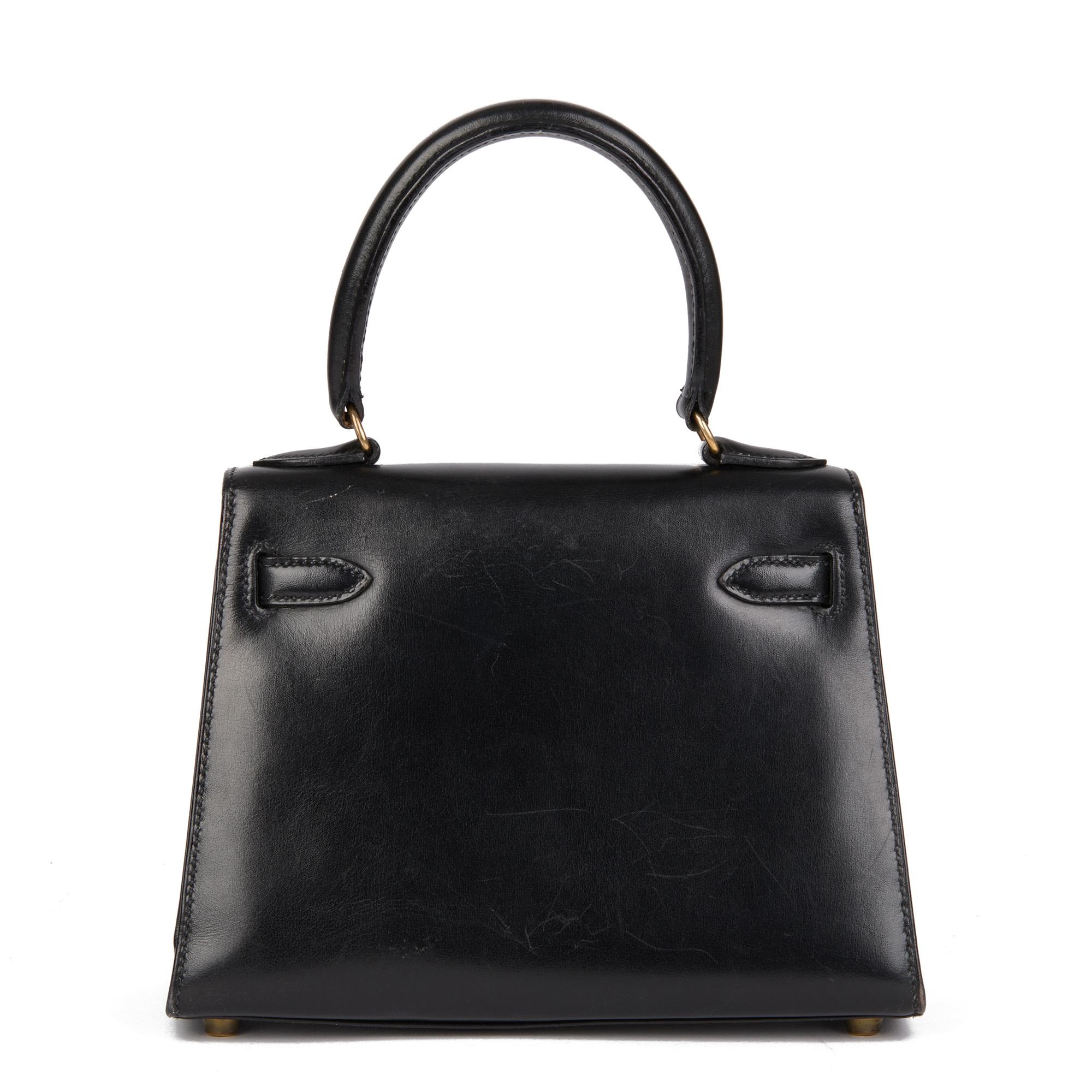 De las mujeres Hermès Black Box Calf Leather Vintage Mini Kelly 20cm Sellier en venta