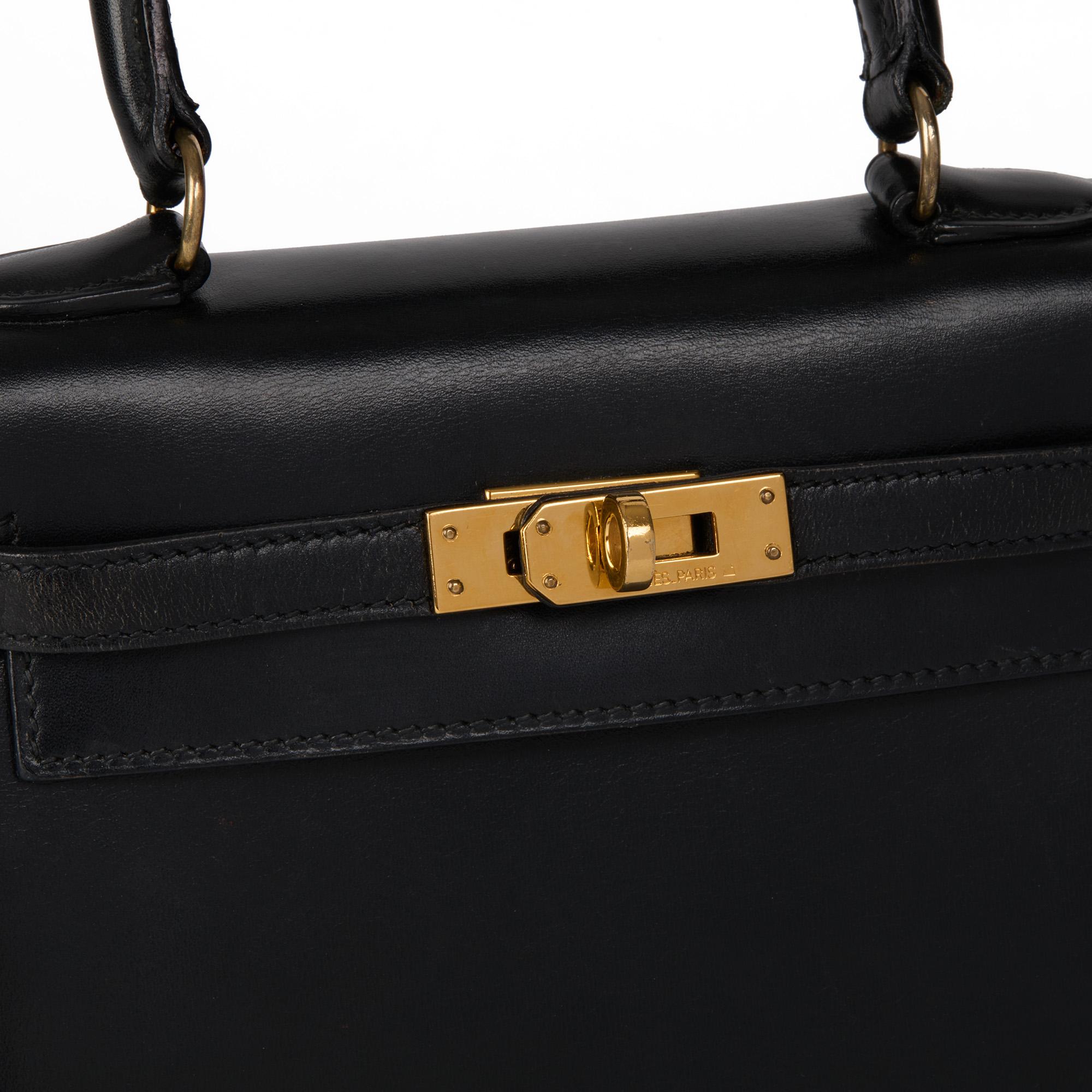 Hermès Black Box Calf Leather Vintage Mini Kelly 20cm Sellier en venta 2