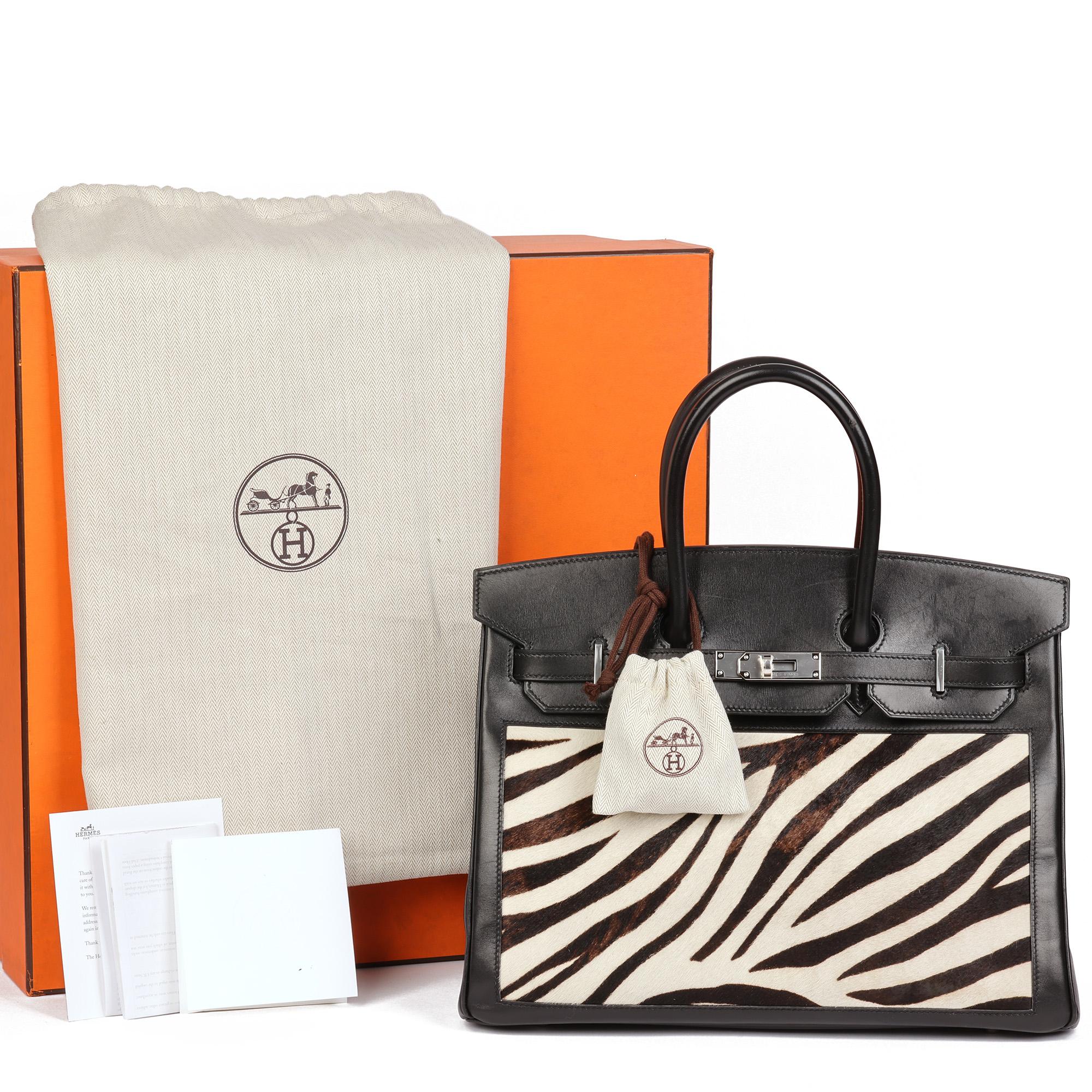 Hermès Black Box Calf Leather & Zebra Print Calfskin Pony Fur Birkin 35cm en vente 6