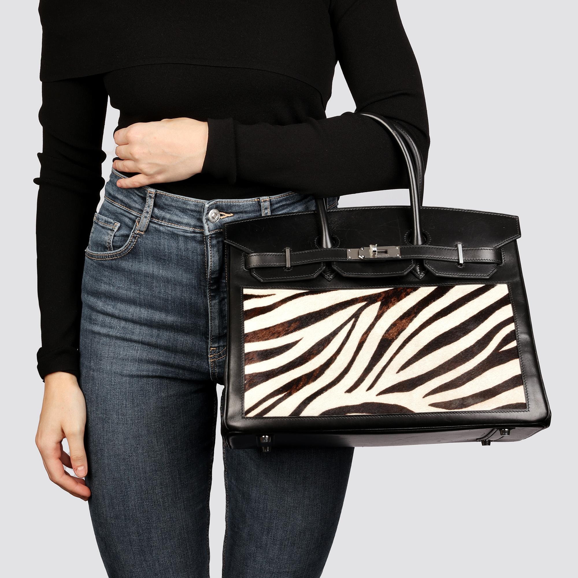 Hermès Black Box Calf Leather & Zebra Print Calfskin Pony Fur Birkin 35cm en vente 7