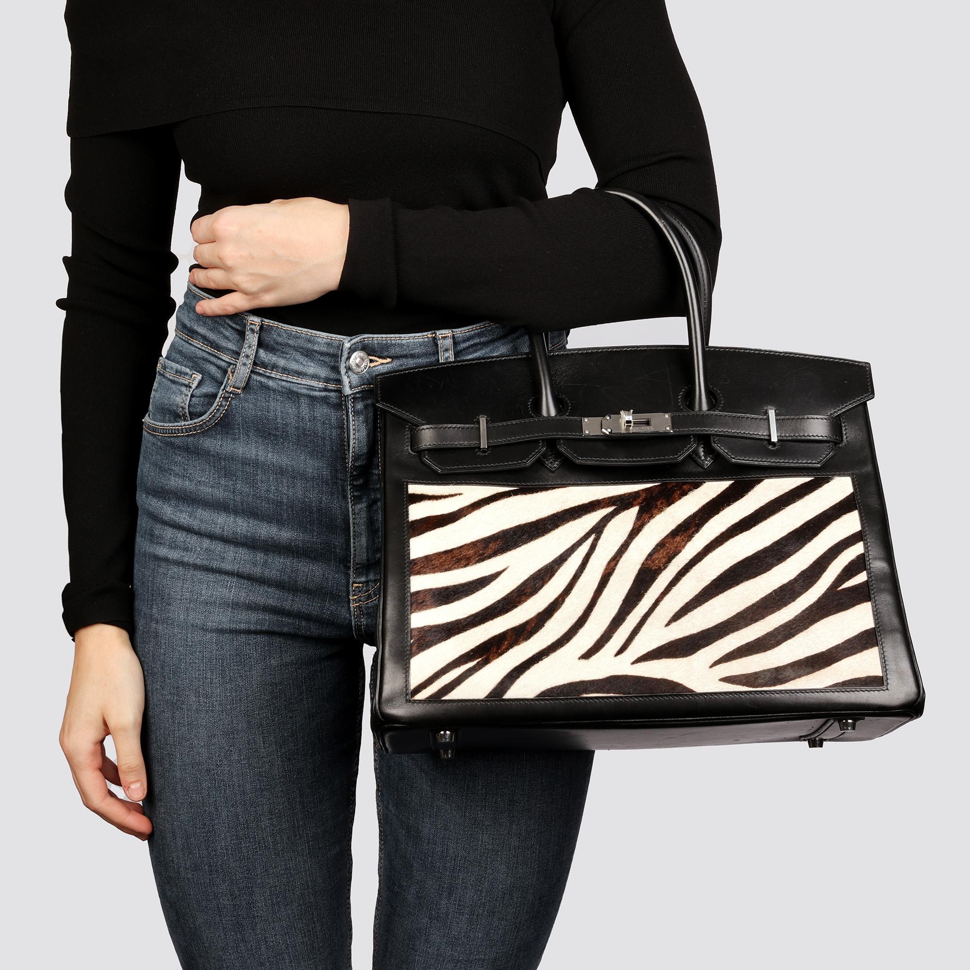 Hermès Black Box Calf Leather & Zebra Print Calfskin PonyFur Birkin 35cmRetourne For Sale 5