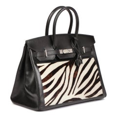 Hermès Black Box Calf Leather & Zebra Print Calfskin PonyFur Birkin 35cmRetourne
