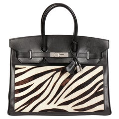 Hermès Black Box Calf Leather & Zebra Print Calfskin PonyFur Birkin 35cmRetourne