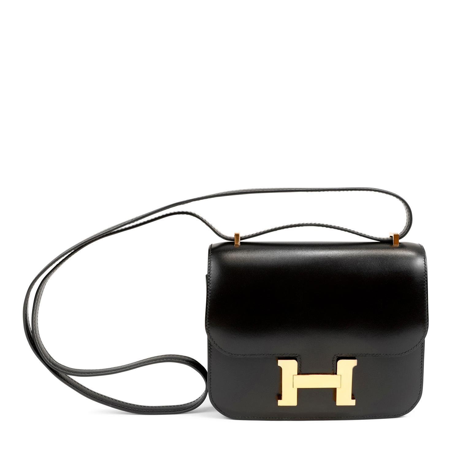 Hermès Black Box Calf Mini 18 cm Constance with Gold Hardware In Excellent Condition In Palm Beach, FL