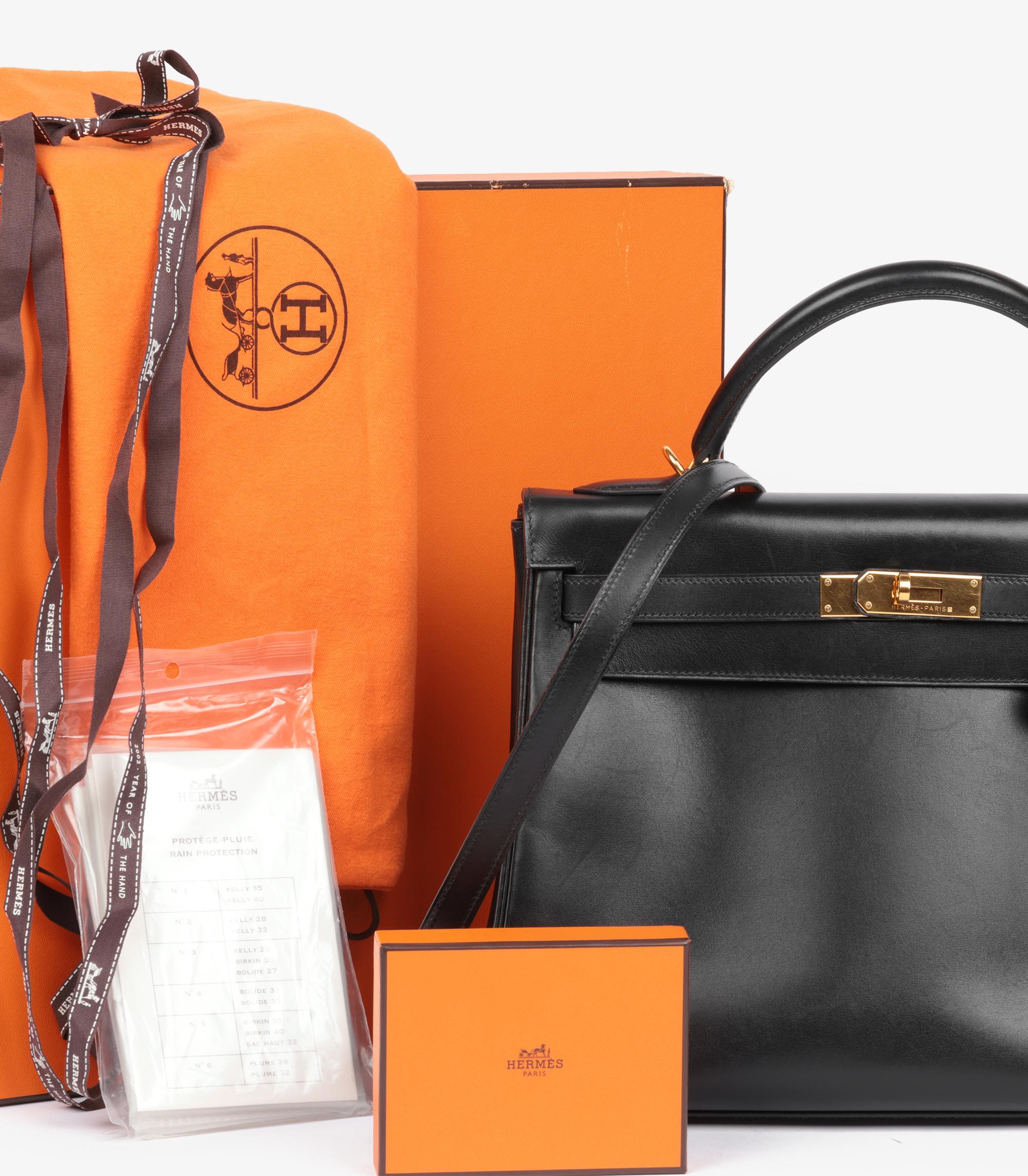 Hermès Boîte noire Veau Vintage Kelly 32cm Retourne en vente 6