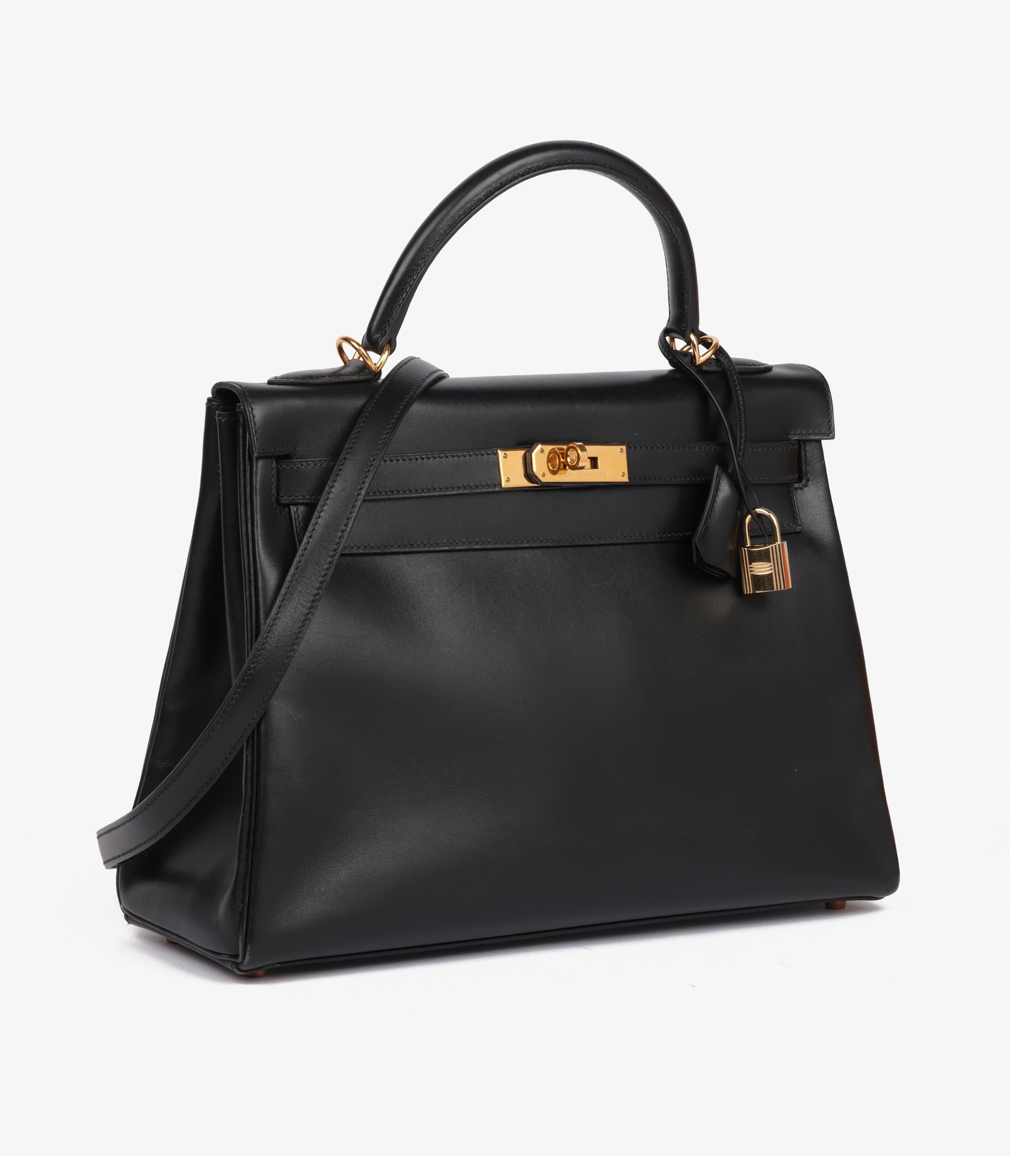 Noir Hermès Boîte noire Veau Vintage Kelly 32cm Retourne en vente