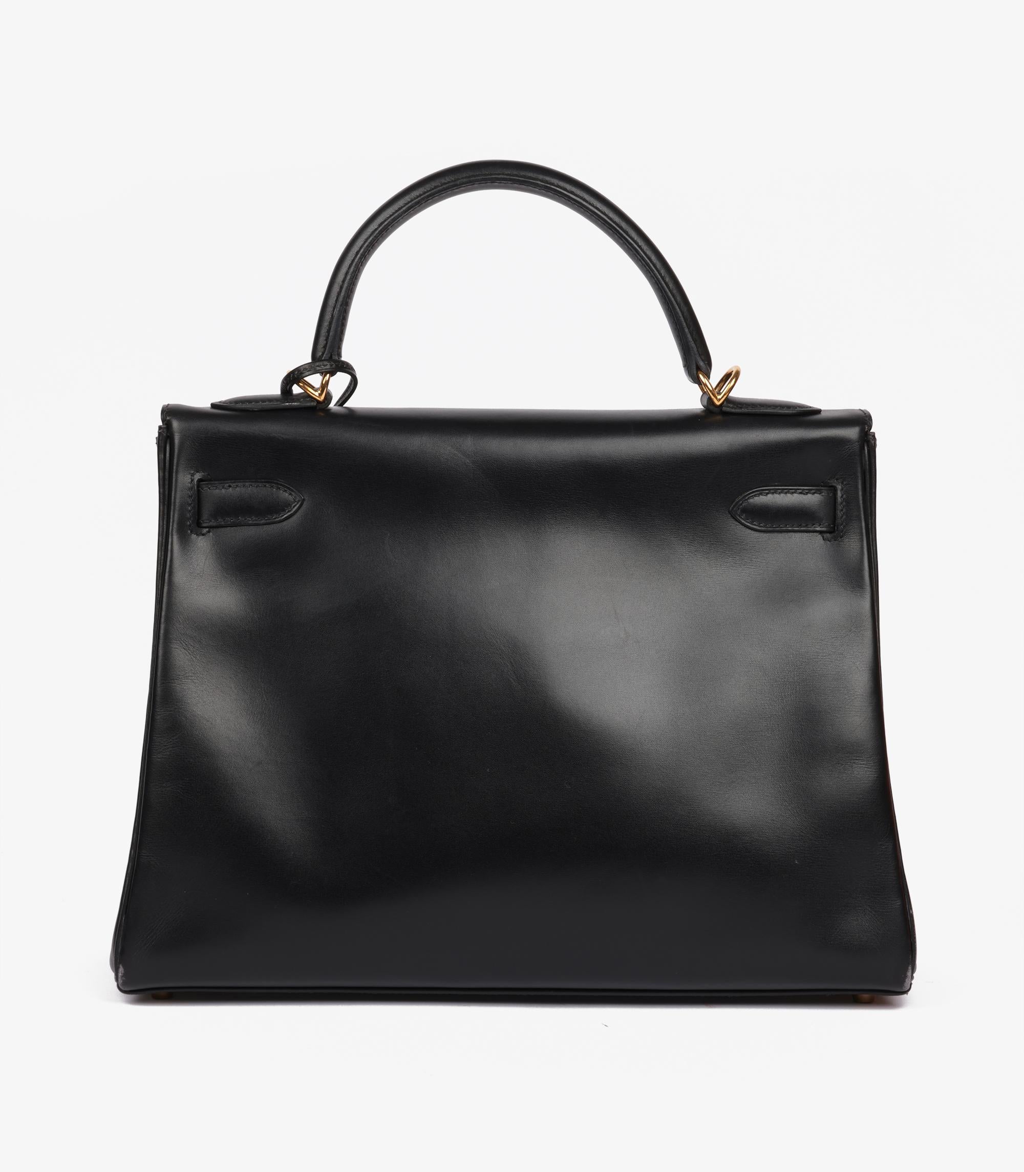 Hermès Boîte noire Veau Vintage Kelly 32cm Retourne Unisexe en vente
