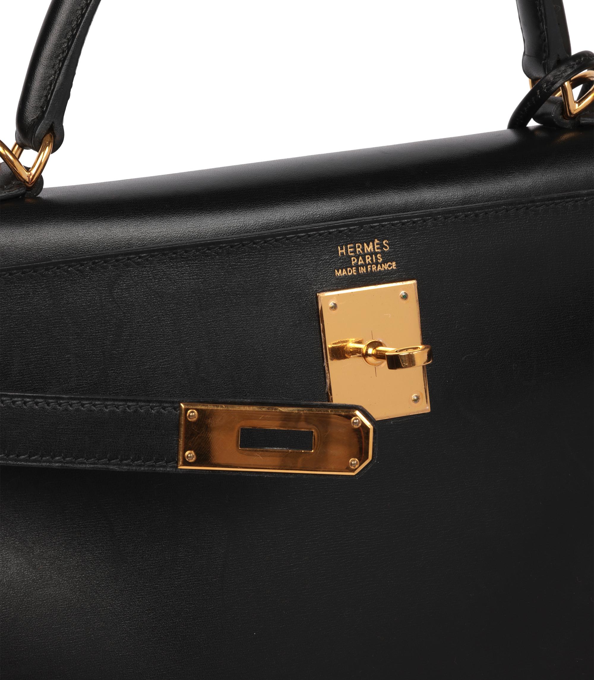 Hermès Boîte noire Veau Vintage Kelly 32cm Retourne en vente 3