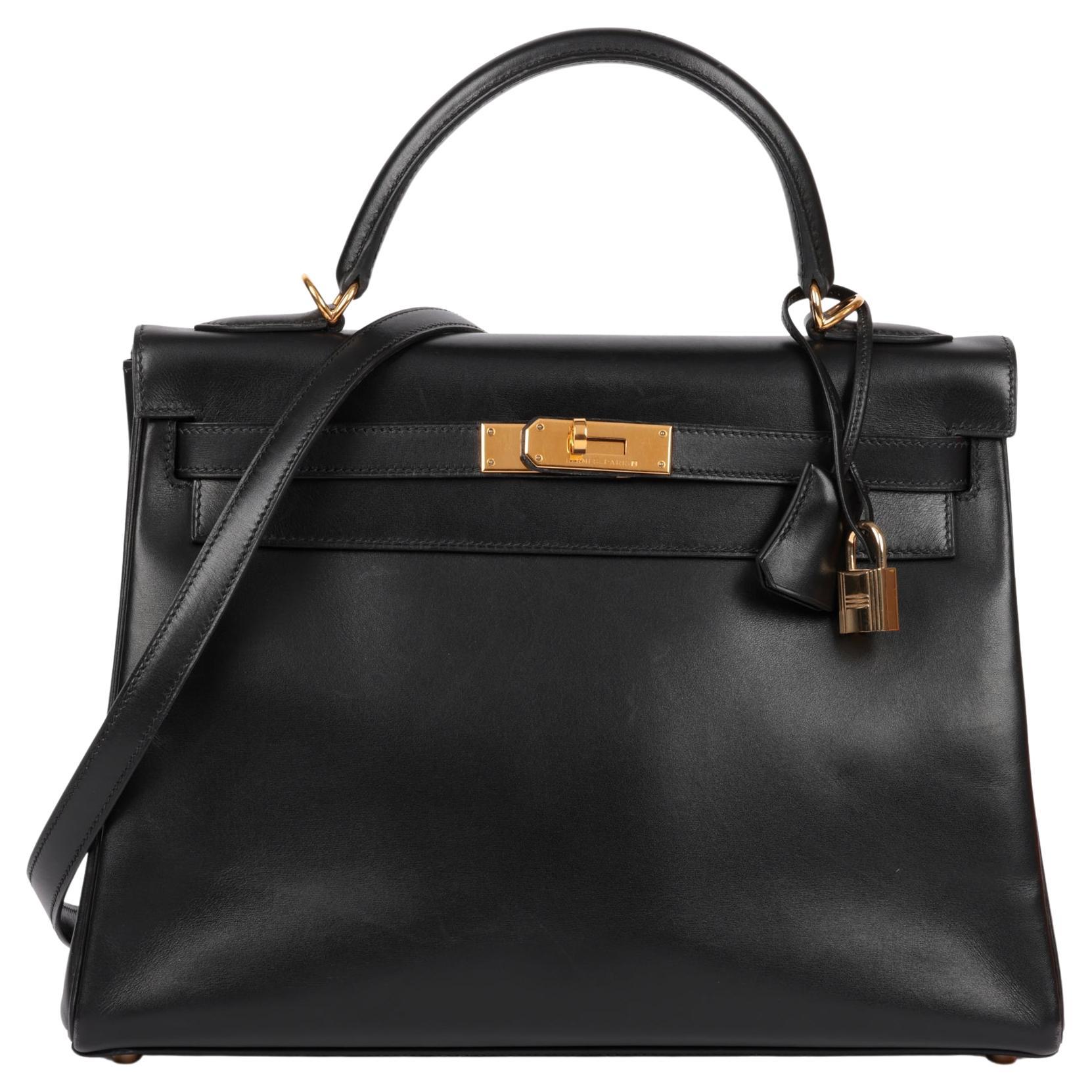 Hermès Boîte noire Veau Vintage Kelly 32cm Retourne en vente