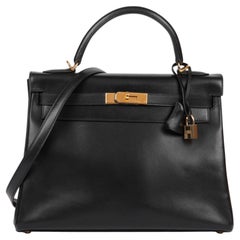 Hermès Black Box Calf Vintage Kelly 32cm Retourne