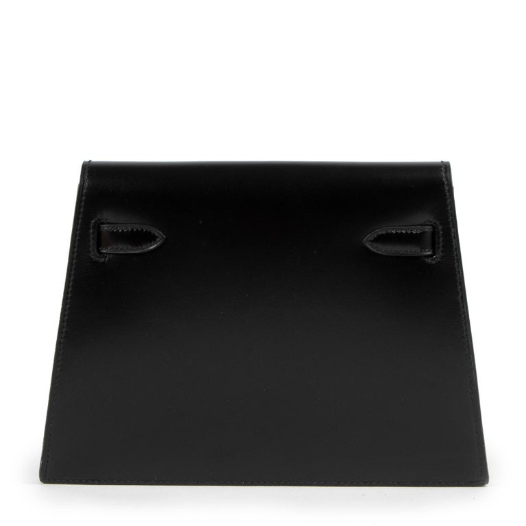 Hermès Black Box Calf Vintage Kelly Clutch In Excellent Condition For Sale In Antwerp, BE