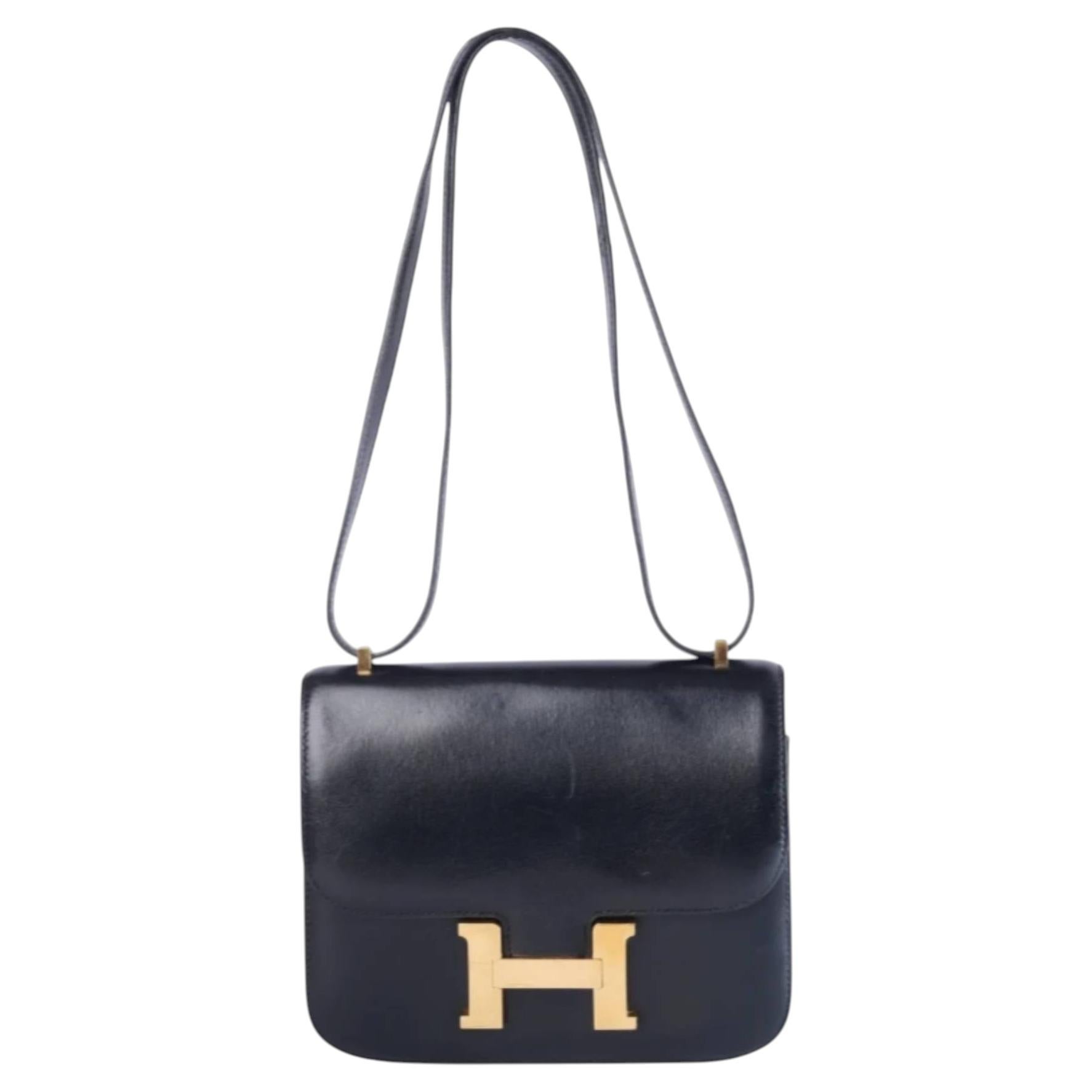 Borsa a tracolla Hermès Constance 18 in pelle di vitello Black Box - Anni '80