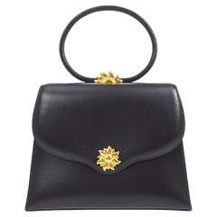 HERMES Black Box Calfskin Leather Gold Emblem Small Mini Top Handle Bag