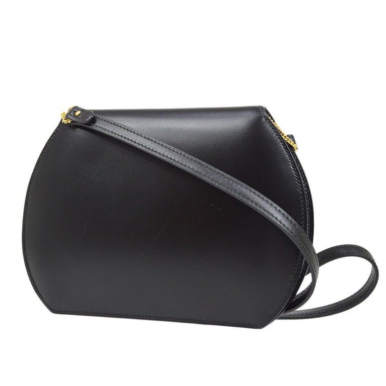 HERMES Black Box Calfskin Leather Gold Evening Small Mini Shoulder Flap