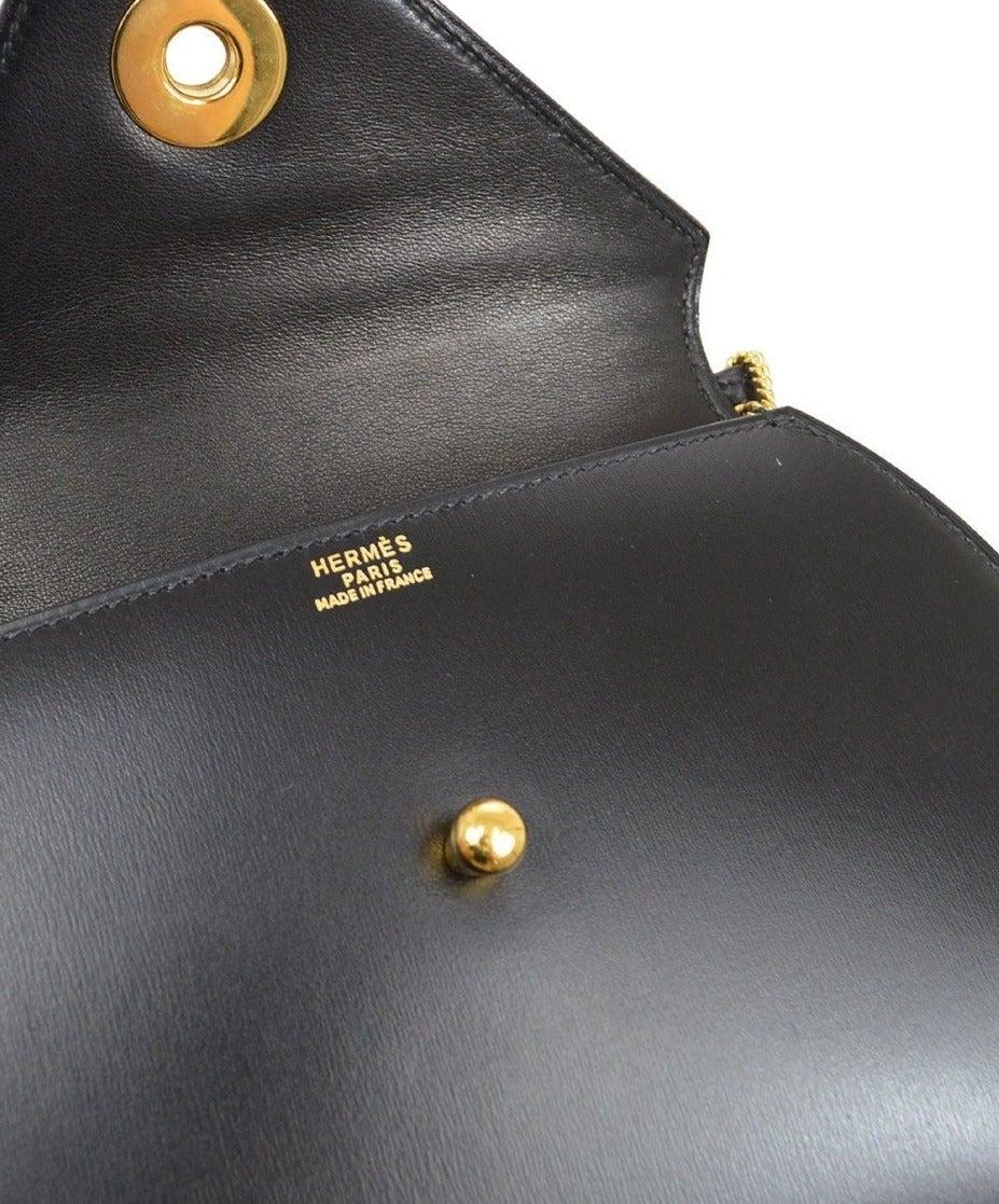 HERMES Black Box Calfskin Leather Gold Evening Small Mini Shoulder Flap Bag 1