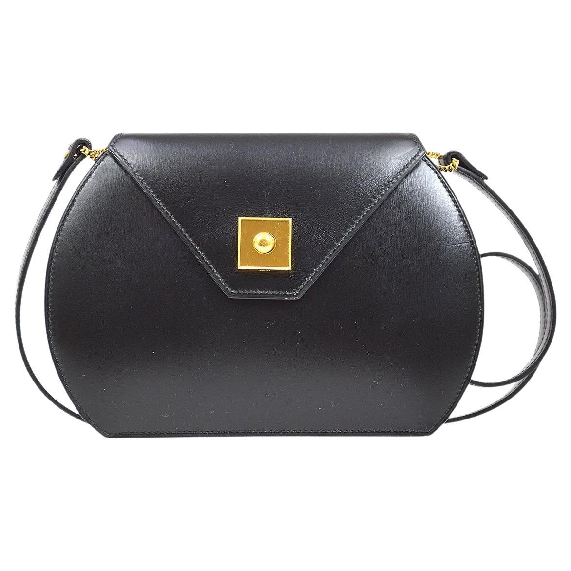 HERMES Black Box Calfskin Leather Gold Evening Small Mini Shoulder Flap Bag