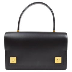 HERMES Black Box Calfskin Leather Gold Hardware Piano Top Handle Satchel Evening