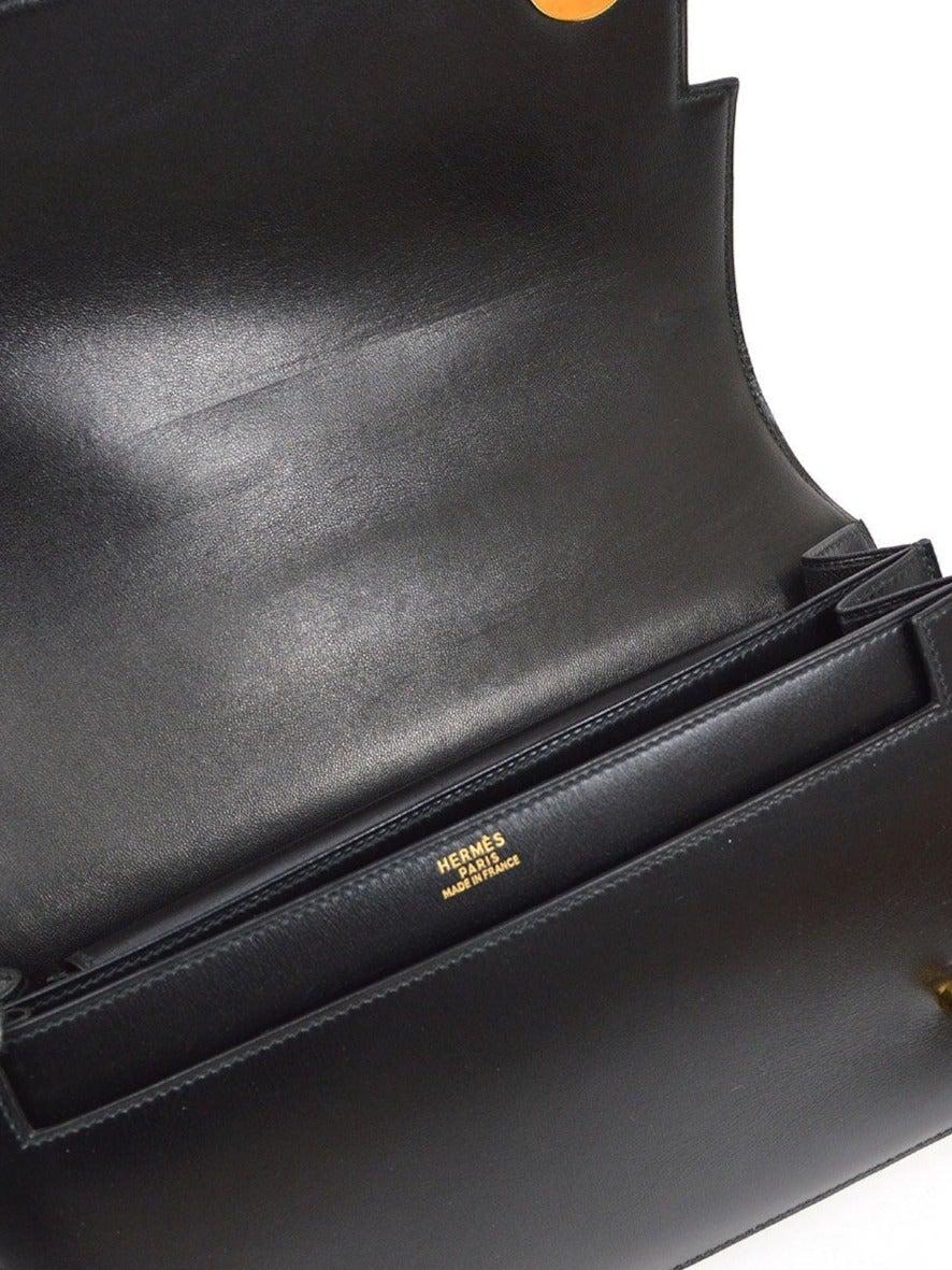 HERMES Black Box Calfskin Leather Hardware Piano Top Handle Satchel Evening Bag In Good Condition In Chicago, IL