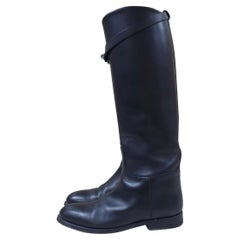 Hermes Black Box Calfskin Leather Palladium Plated Jumping Boots