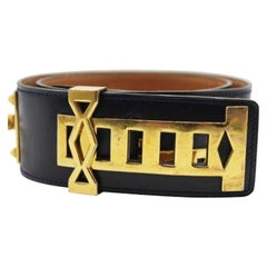 Hermes Black Box Calfskin Mosaique Belt GHW